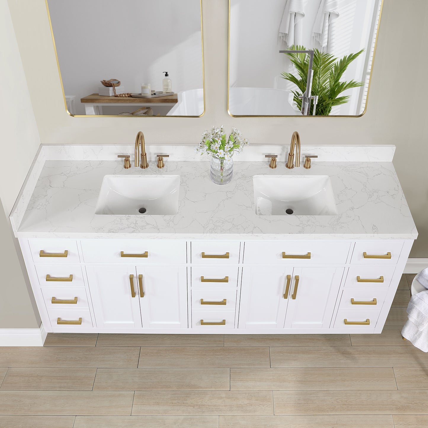 Altair Gavino 84" Double Sink Bathroom Vanity, Light Brown, Stone Top