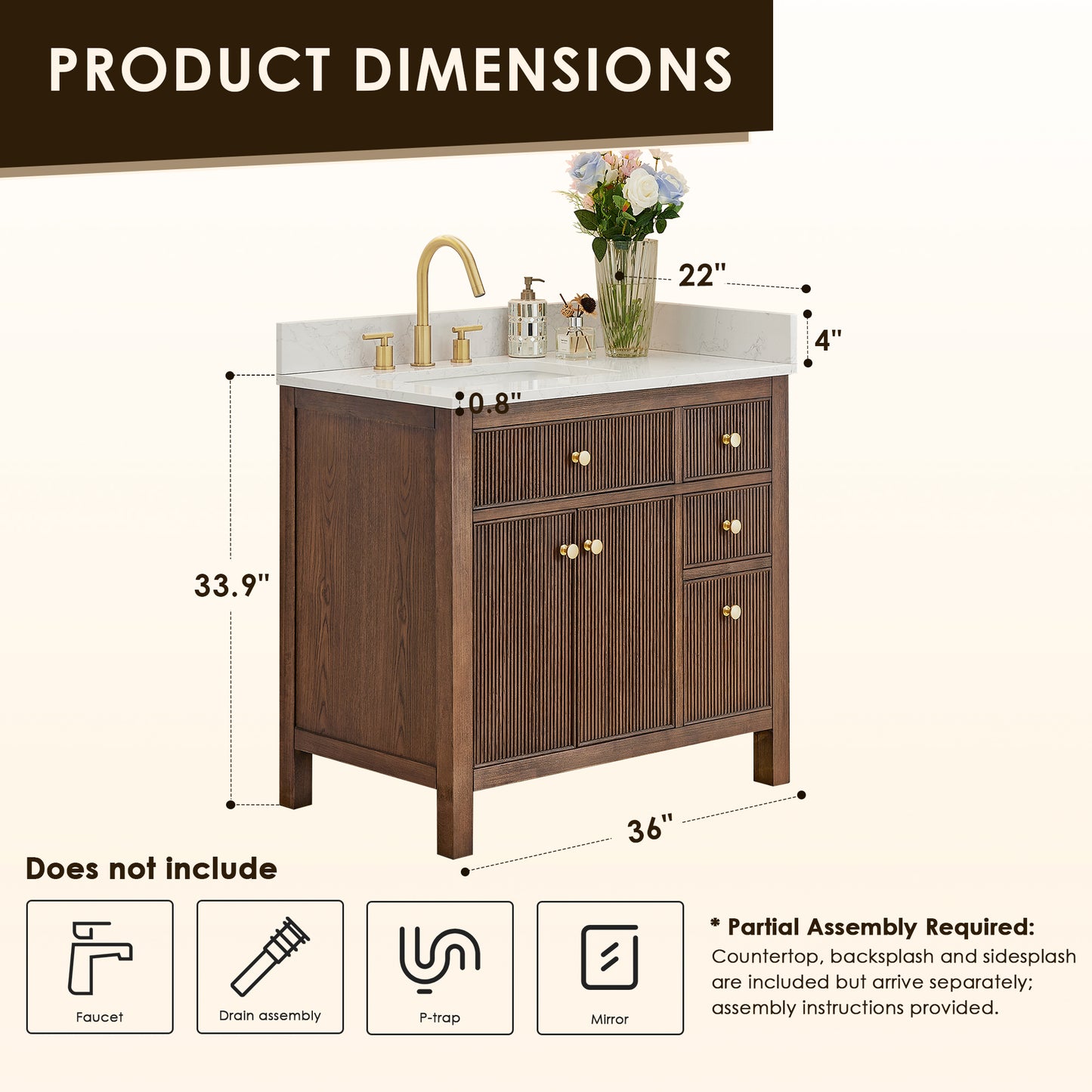 Altair Cerrito 36" Single Sink Bathroom Vanity, Natural Oak, Stone Top