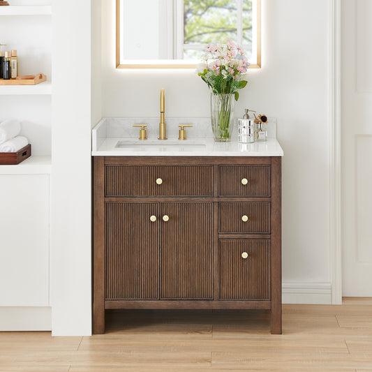 Altair Cerrito 36" Single Sink Bathroom Vanity, Natural Oak, Stone Top