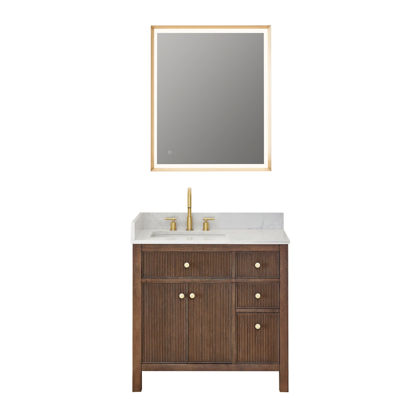 Altair Cerrito 36" Single Sink Bathroom Vanity, Natural Oak, Stone Top