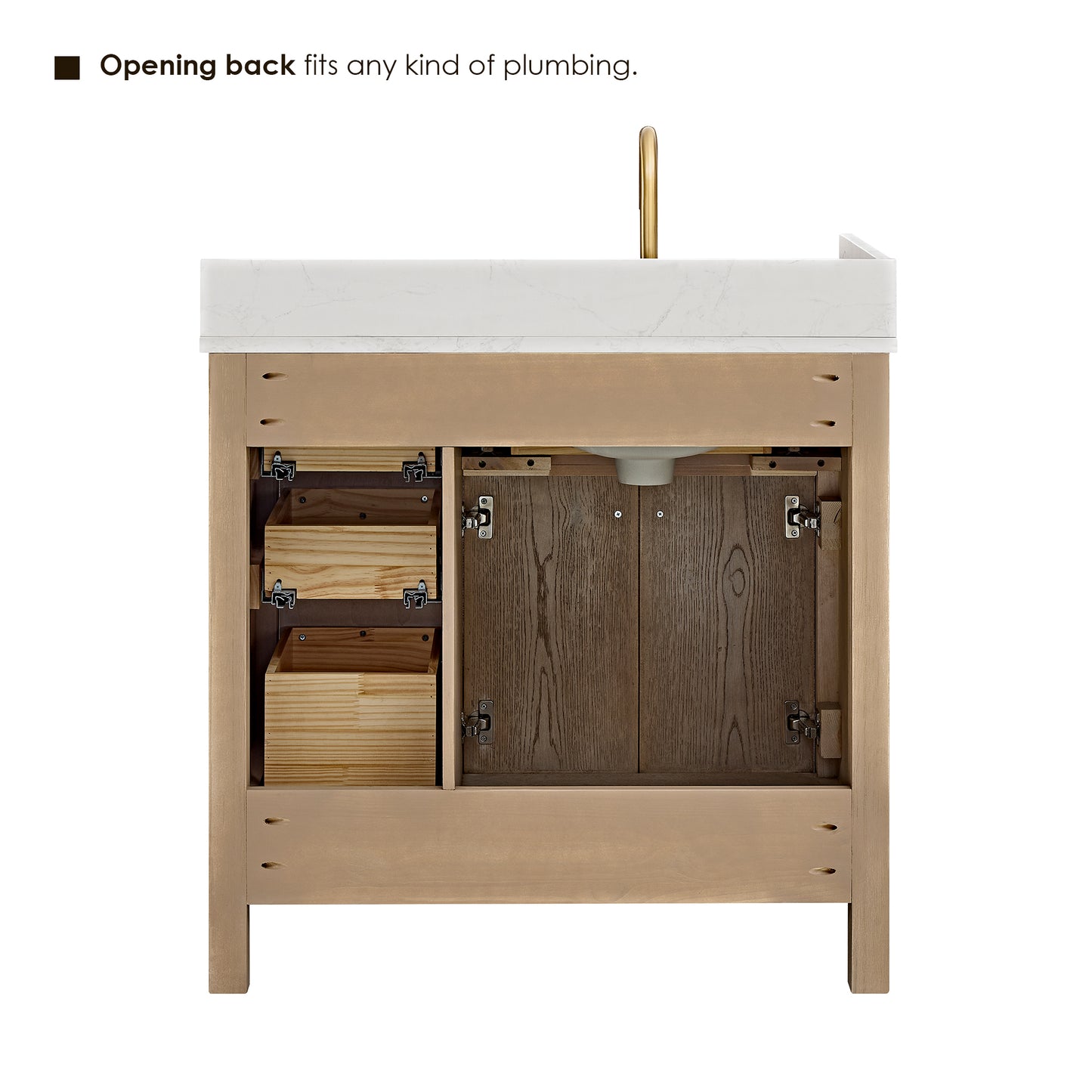 Altair Cerrito 36" Single Sink Bathroom Vanity, Natural Oak, Stone Top