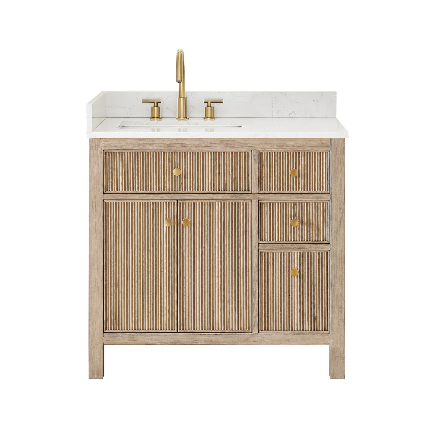 Altair Cerrito 36" Single Sink Bathroom Vanity, Natural Oak, Stone Top