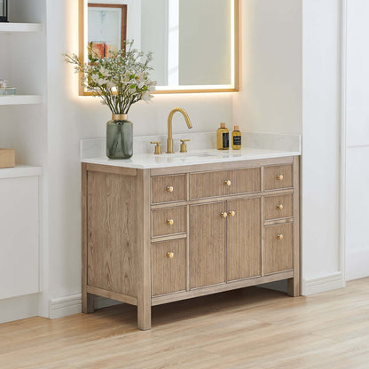 Altair Cerrito 48 Single Sink Bathroom Vanity in Natural Oak with Stone Top, featuring elegant design and craftsmanship.