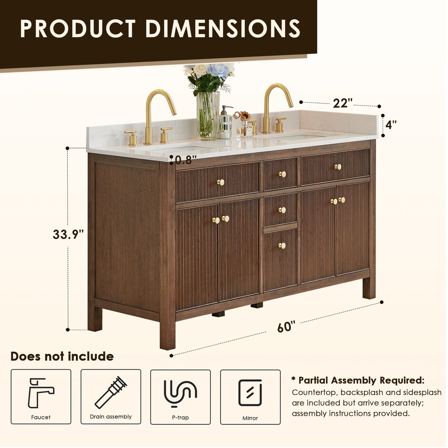 Altair Cerrito 60" Double Sink Bathroom Vanity, Natural Oak, Stone Top