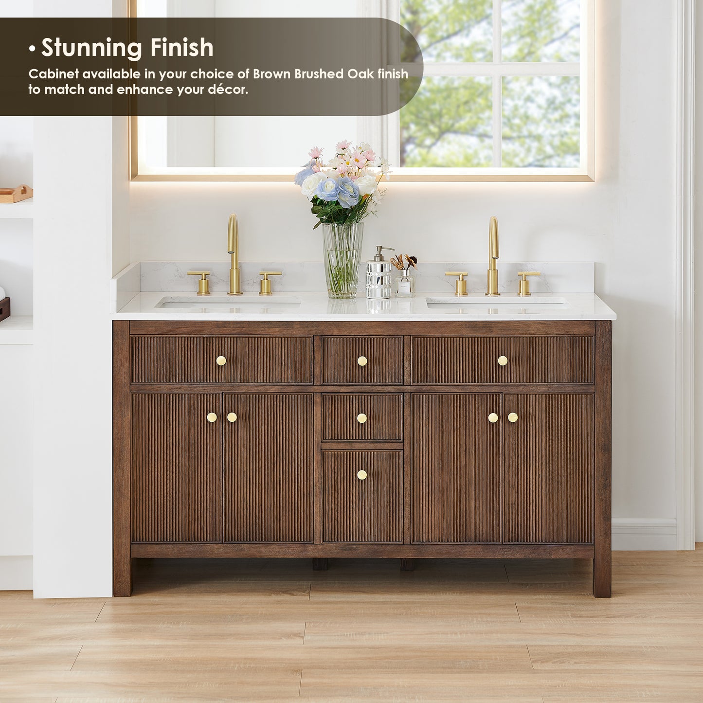 Altair Cerrito 60" Double Sink Bathroom Vanity, Natural Oak, Stone Top