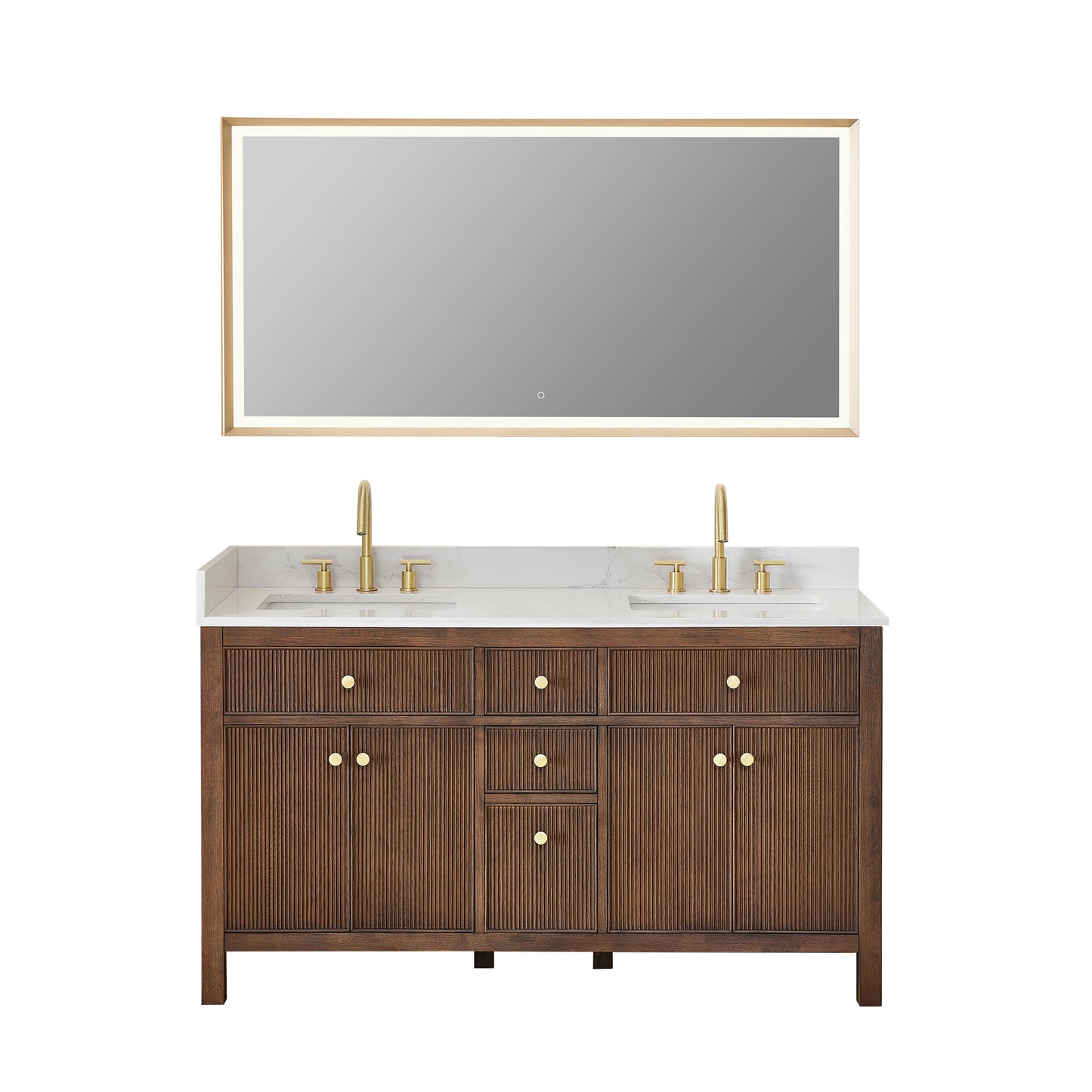 Altair Cerrito 60" Double Sink Bathroom Vanity, Natural Oak, Stone Top