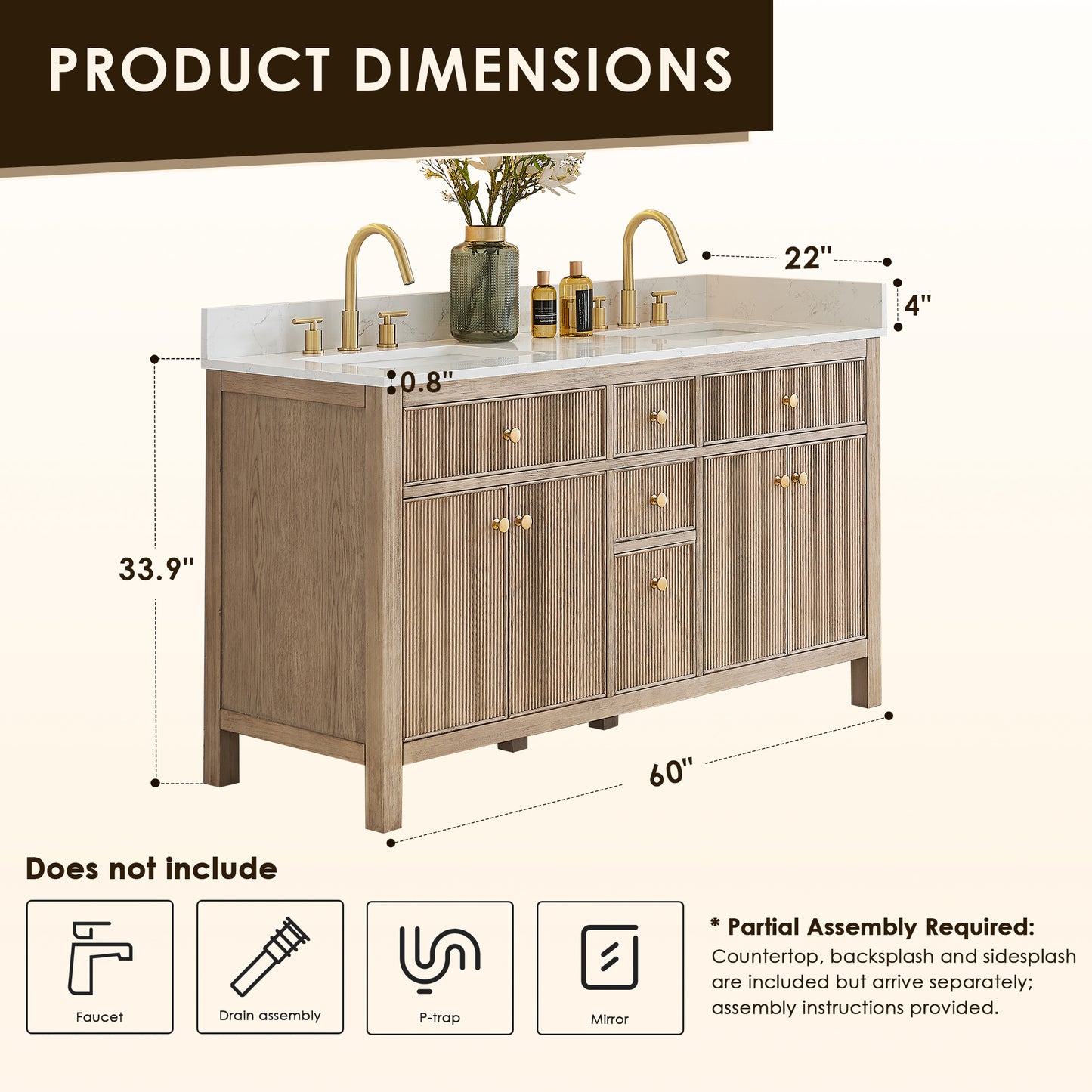 Altair Cerrito 60" Double Sink Bathroom Vanity, Natural Oak, Stone Top