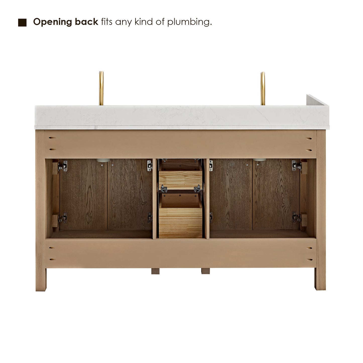 Altair Cerrito 60" Double Sink Bathroom Vanity, Natural Oak, Stone Top