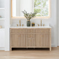 Altair Cerrito 60" Double Sink Bathroom Vanity, Natural Oak, Stone Top