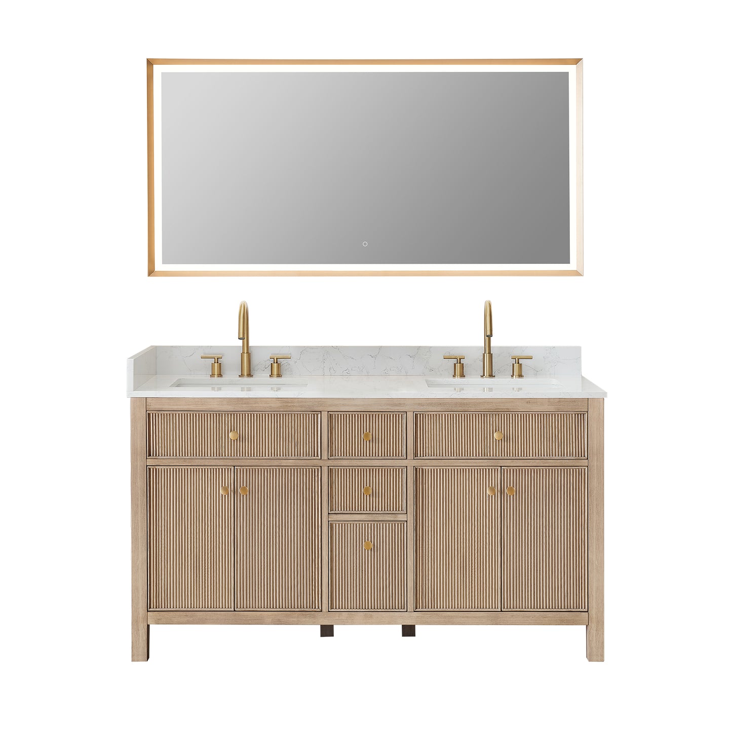 Altair Cerrito 60" Double Sink Bathroom Vanity, Natural Oak, Stone Top
