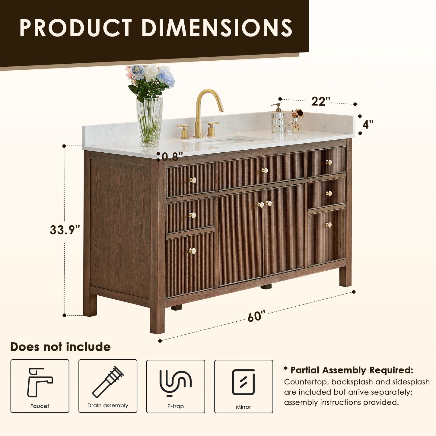 Altair Cerrito 60" Single Sink Bathroom Vanity, Natural Oak, Stone Top