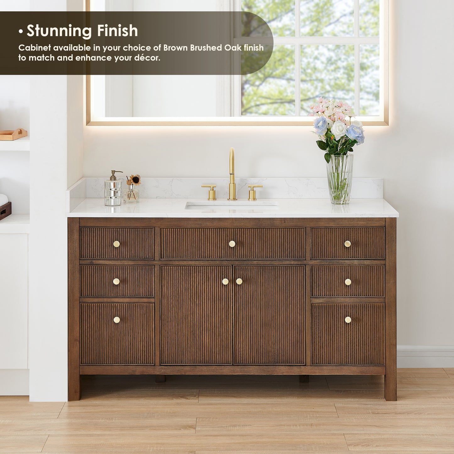 Altair Cerrito 60" Single Sink Bathroom Vanity, Natural Oak, Stone Top
