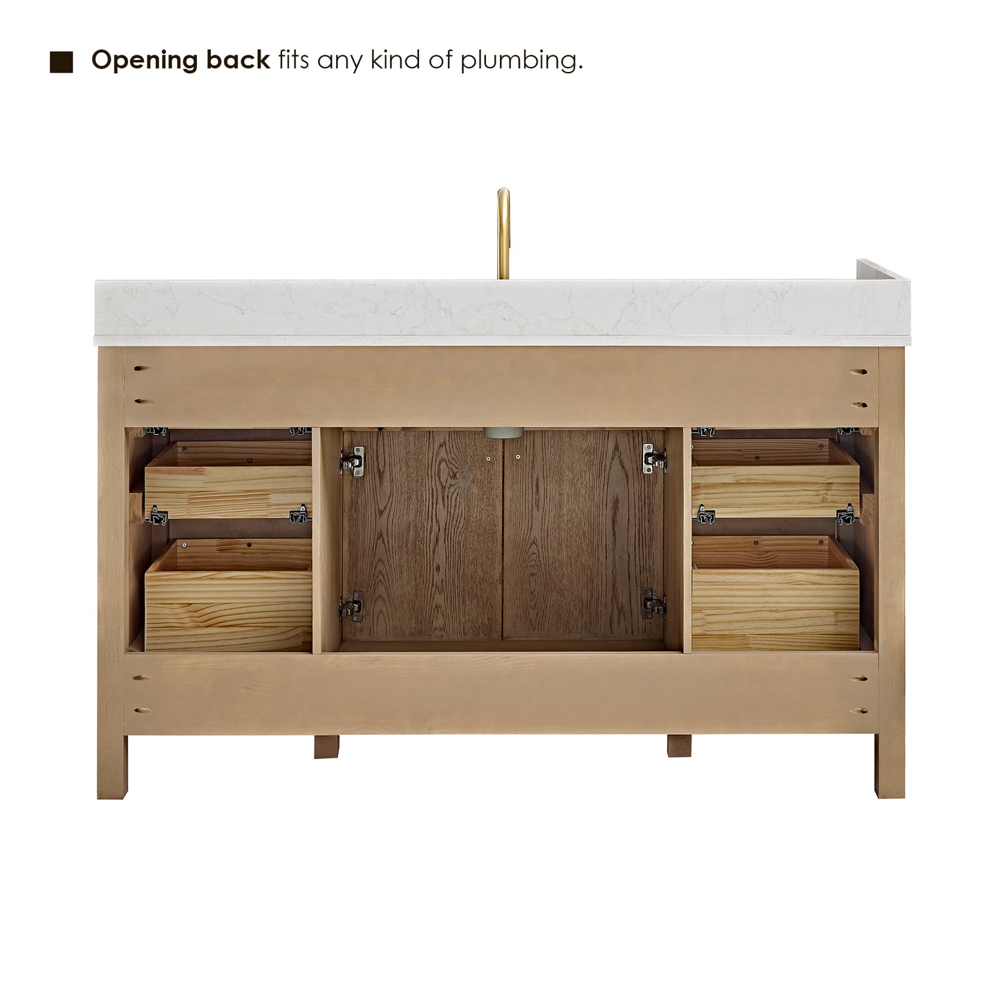 Altair Cerrito 60" Single Sink Bathroom Vanity, Natural Oak, Stone Top