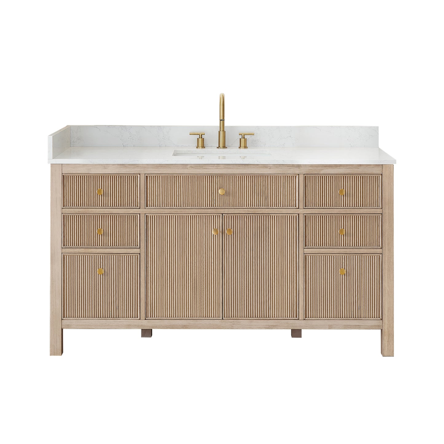 Altair Cerrito 60" Single Sink Bathroom Vanity, Natural Oak, Stone Top