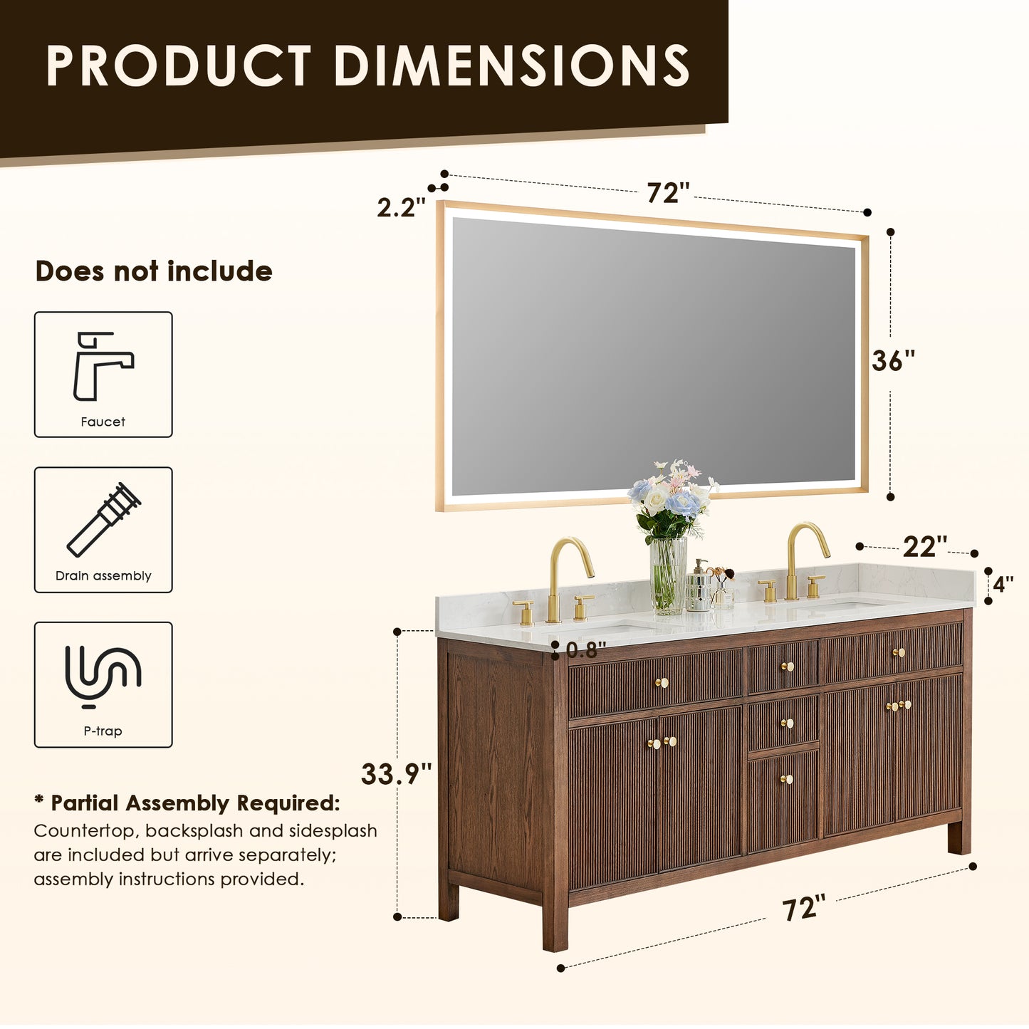 Altair Cerrito 72" Double Sink Bathroom Vanity, Natural Oak, Stone Top