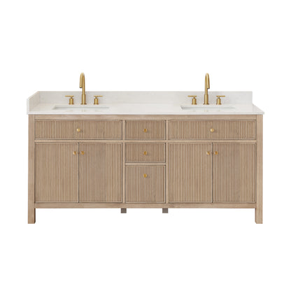 Altair Cerrito 72" Double Sink Bathroom Vanity, Natural Oak, Stone Top