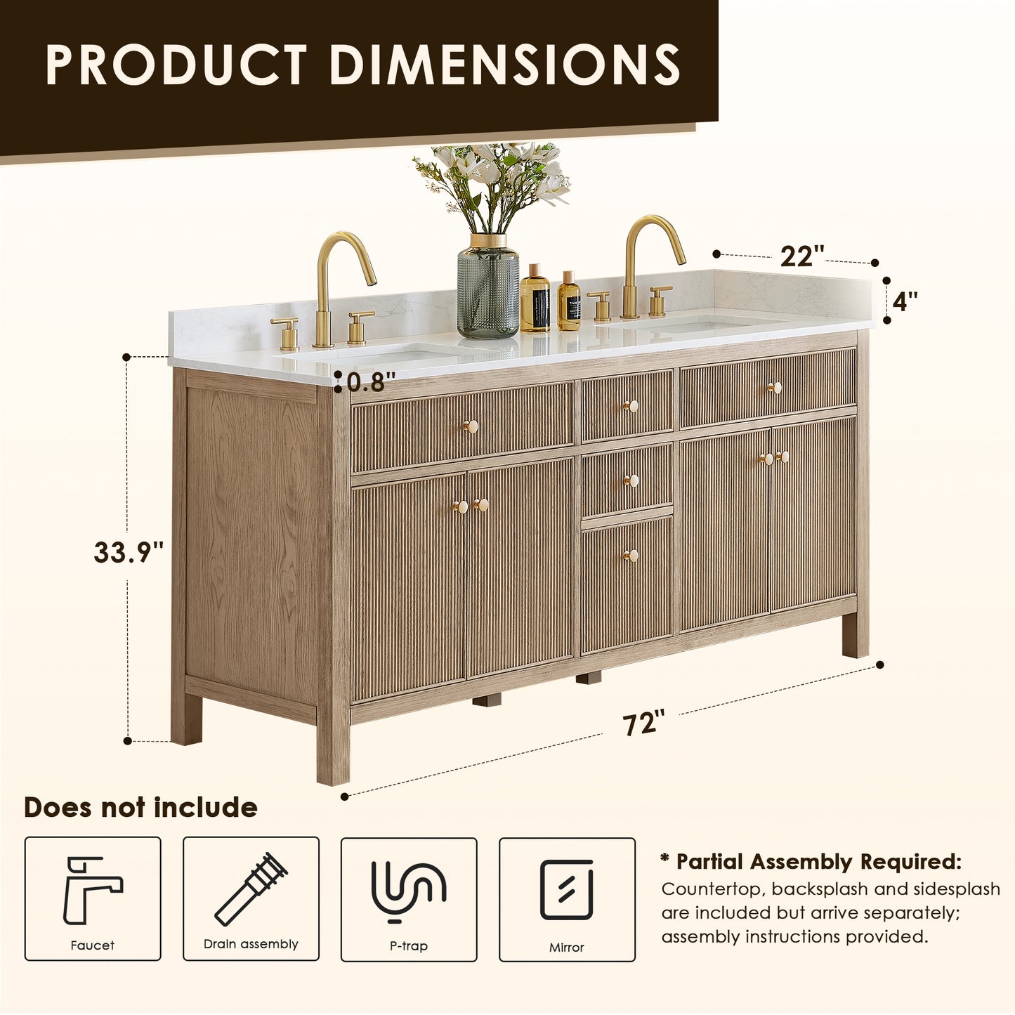 Altair Cerrito 72" Double Sink Bathroom Vanity, Natural Oak, Stone Top