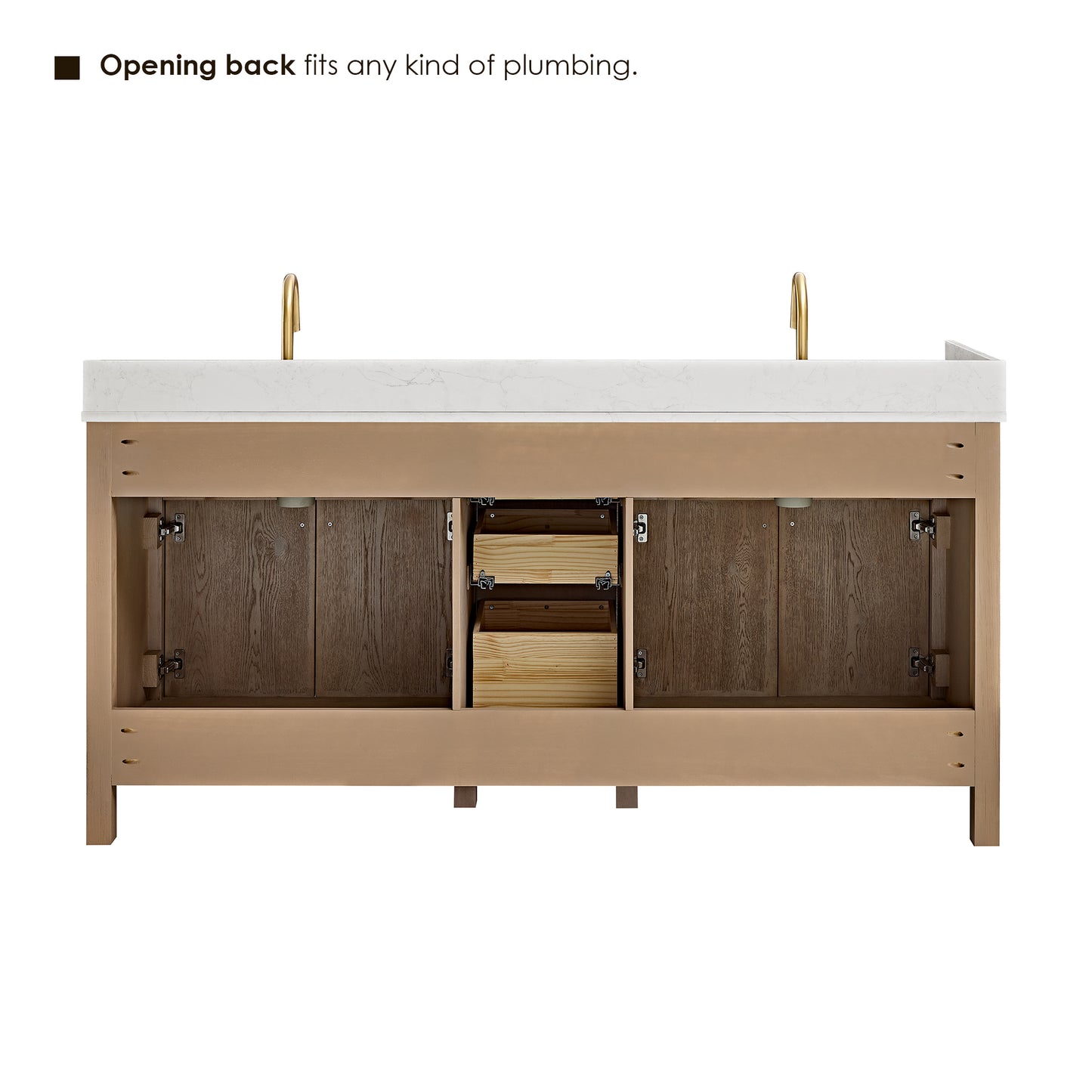 Altair Cerrito 72" Double Sink Bathroom Vanity, Natural Oak, Stone Top