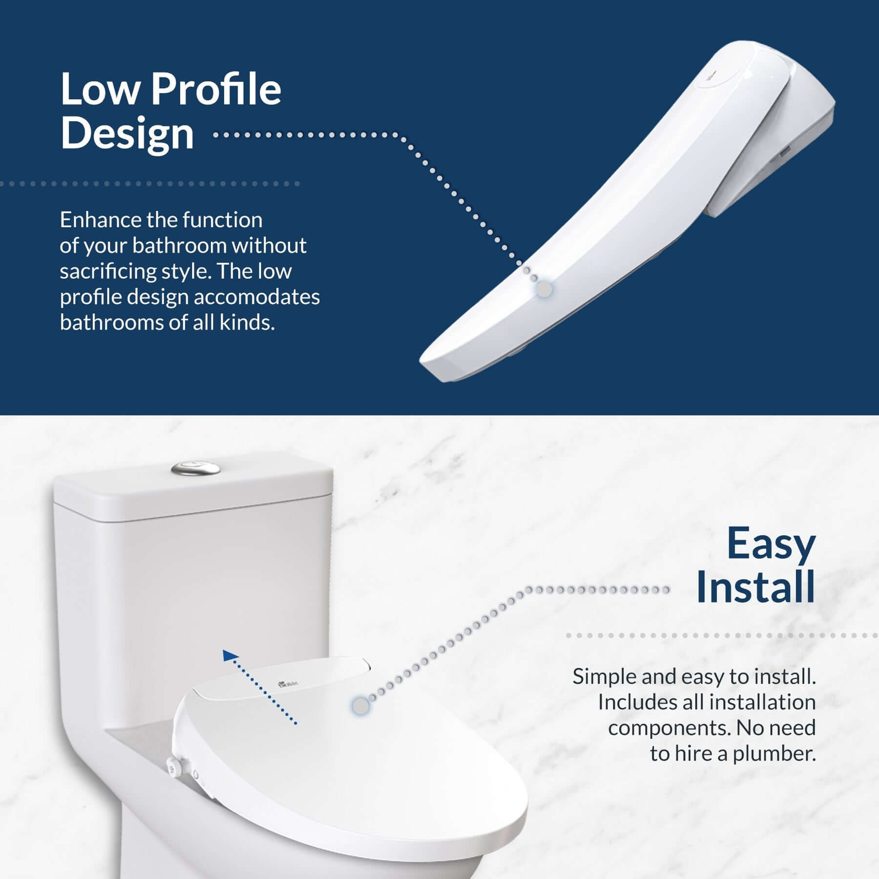 Bio Bidet Discovery DLS Smart Bidet Toilet Seat showcasing low profile design and easy install features.
