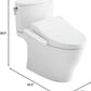 White toilet with seat cover and dimensions labeled on a white background