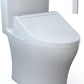 White toilet with a remote control on a white background