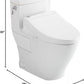 White toilet with dimensions labeled on a white background