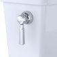 Chrome flush valve on a white toilet tank
