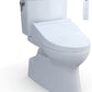 White toilet with a remote control on a white background