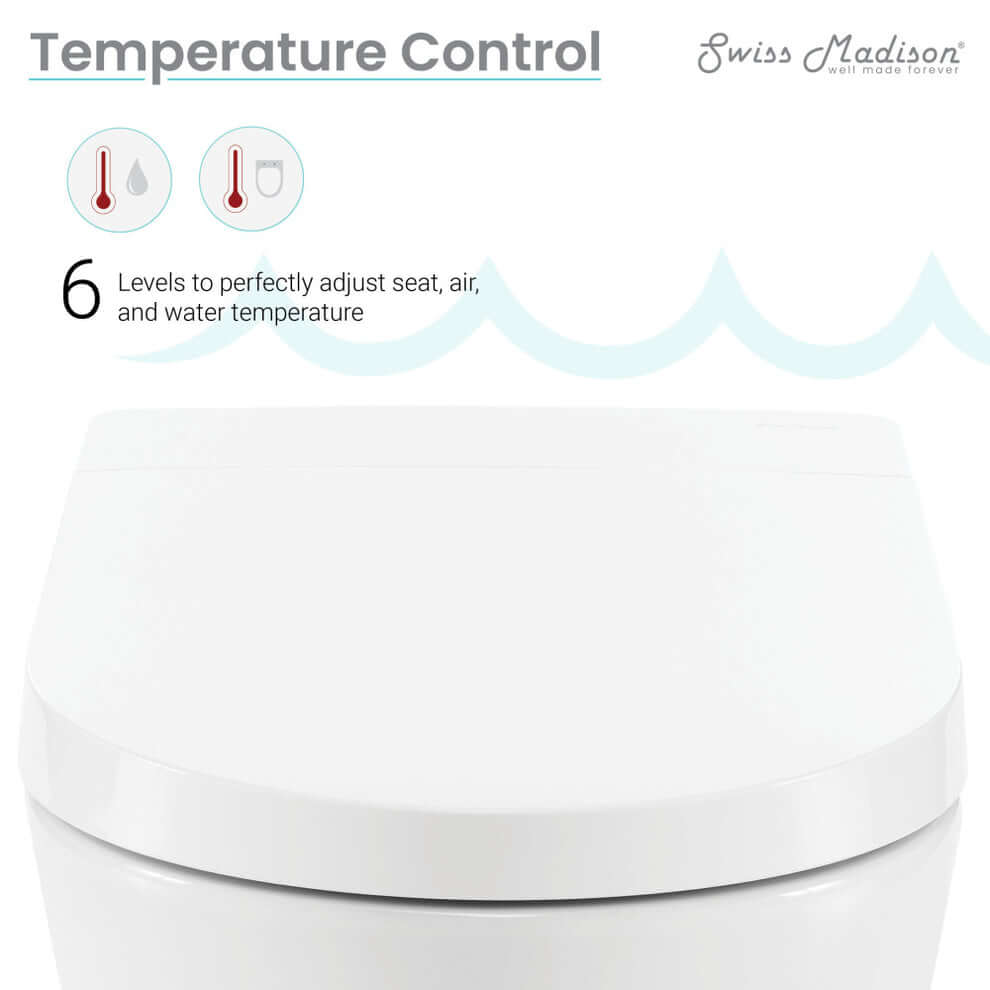 Temperature control feature of the Swiss Madison Pur Wall-Hung Smart Bidet Toilet with adjustable settings.