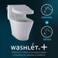 White toilet with 'washLET+' branding on a dark blue background