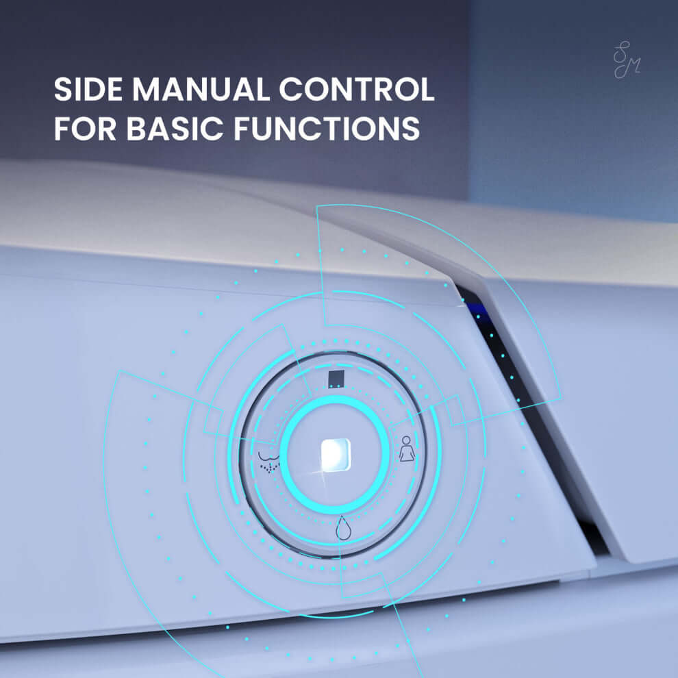 Swiss Madison Viro V20 Smart Bidet Toilet side manual control for basic functions with illuminated buttons.