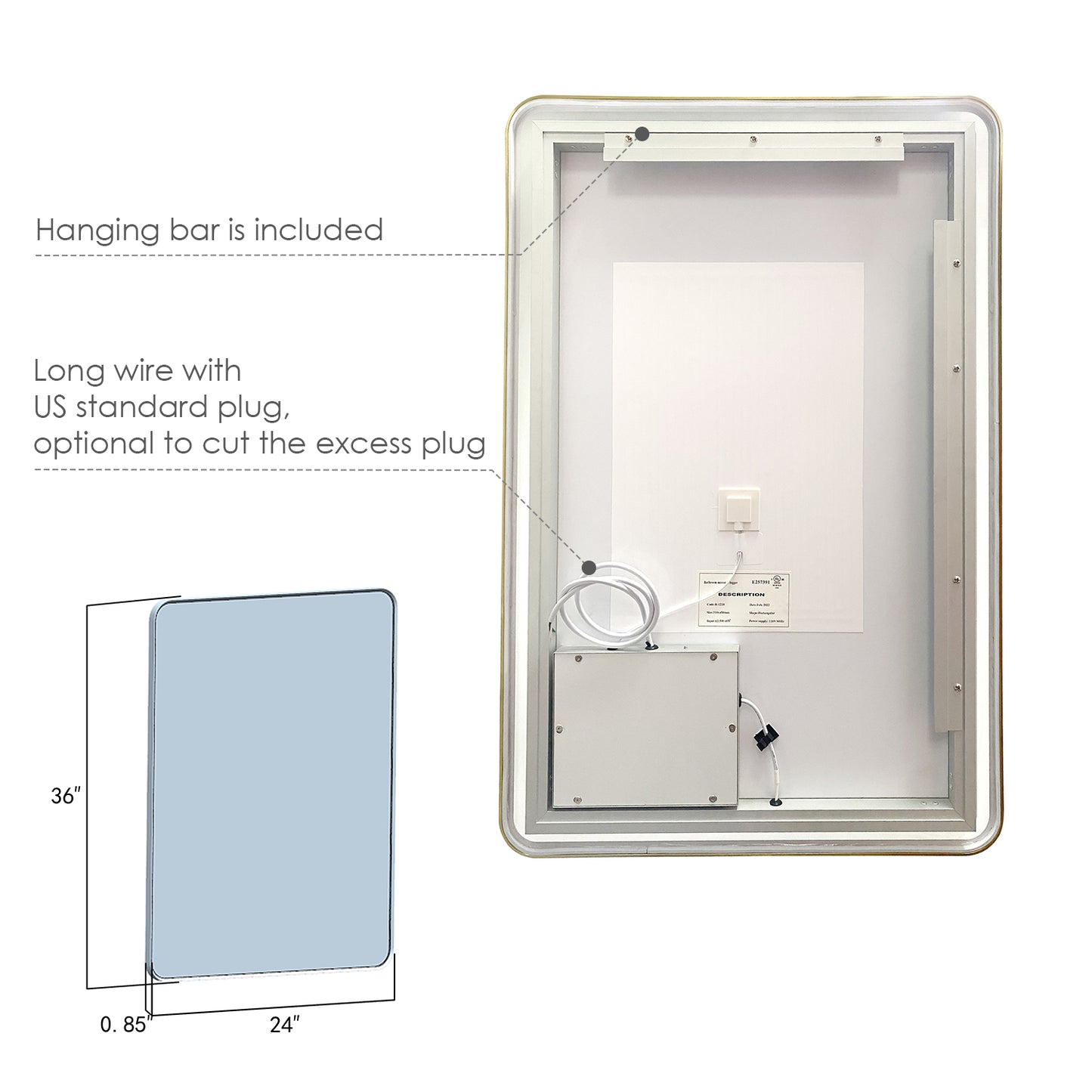 Viaggi Modern Rectangle Bathroom/Vanity LED Lighted Wall Mirror