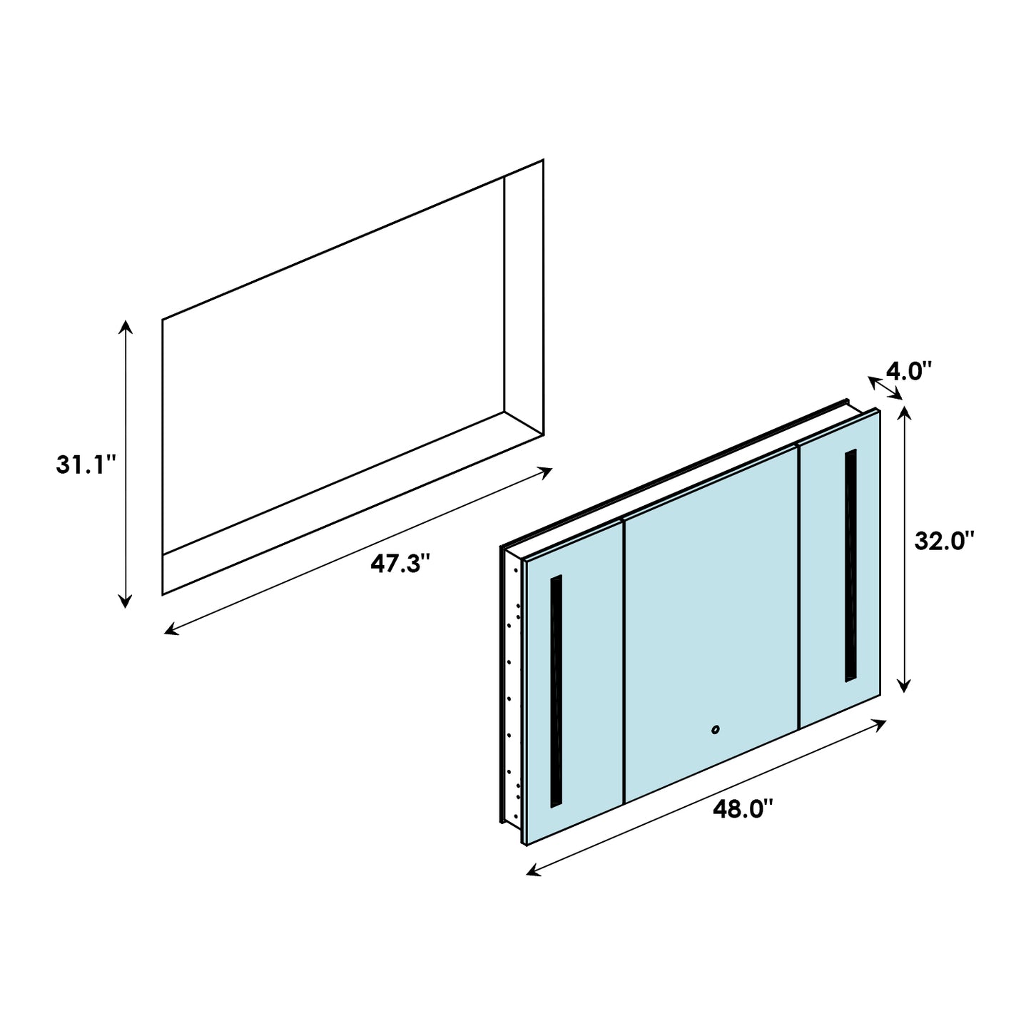 Catola 48" Rectangle Frameless Surface or Recessed Mounted LED Lighted Bathroom Medicine Cabinet