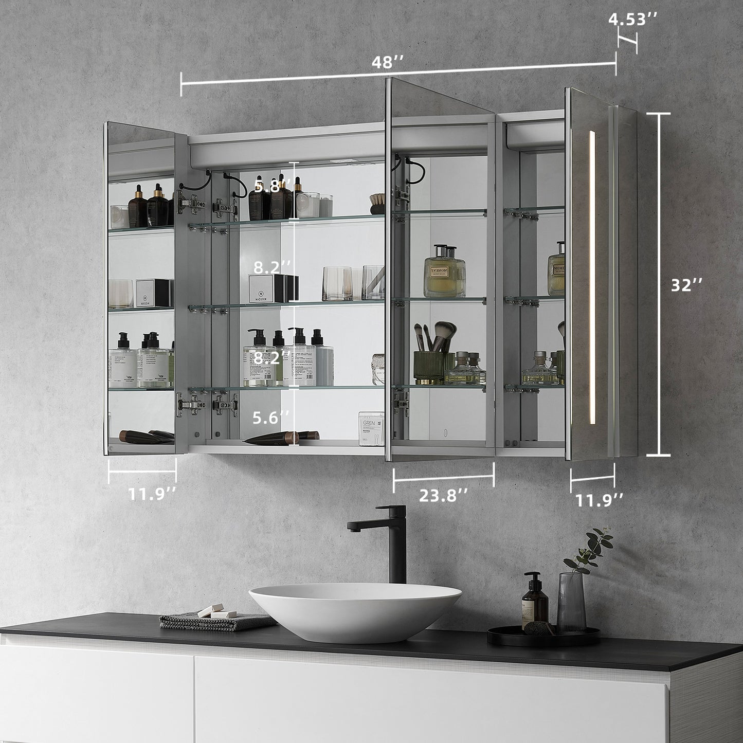 Catola 48" Rectangle Frameless Surface or Recessed Mounted LED Lighted Bathroom Medicine Cabinet