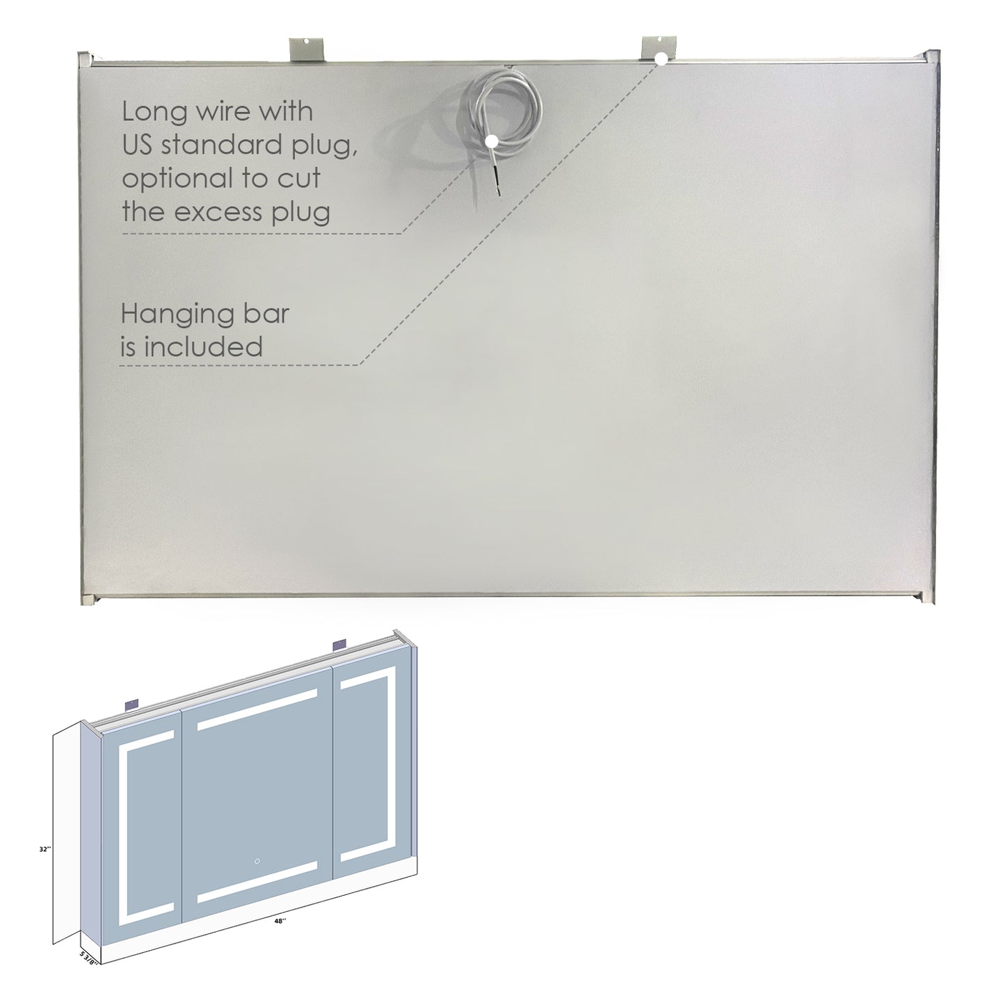 Bojano 48" Frameless Rectangle Surface or Recessed Mounted LED Lighted Bathroom Medicine Cabinet