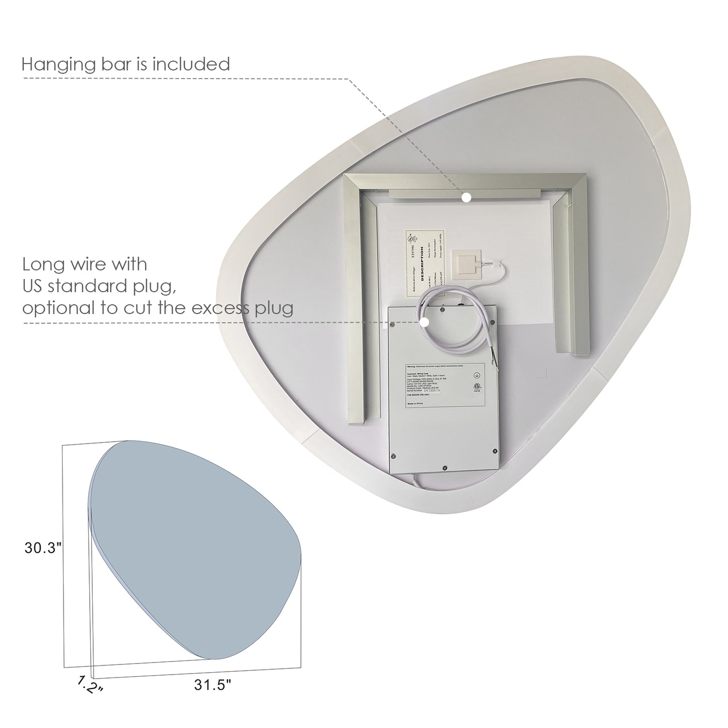 Rasso Novelty Frameless Modern Bathroom/Vanity LED Lighted Wall Mirror