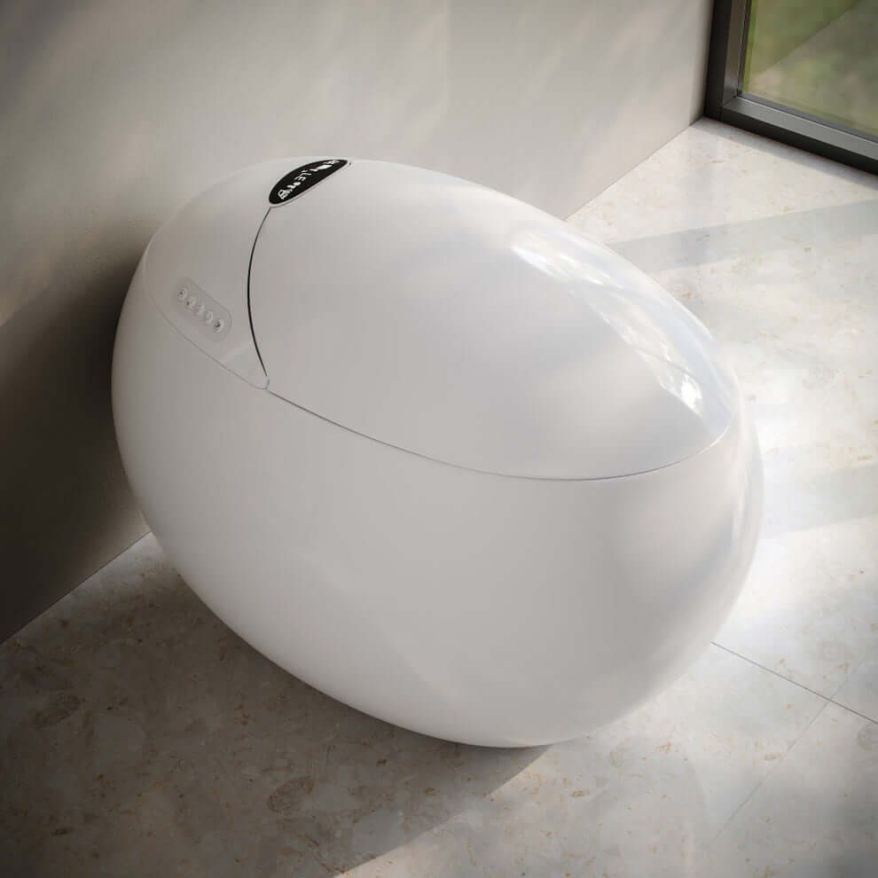 Swiss Madison Plaisir Round Smart Bidet Toilet with auto open/close feature and sleek modern design.