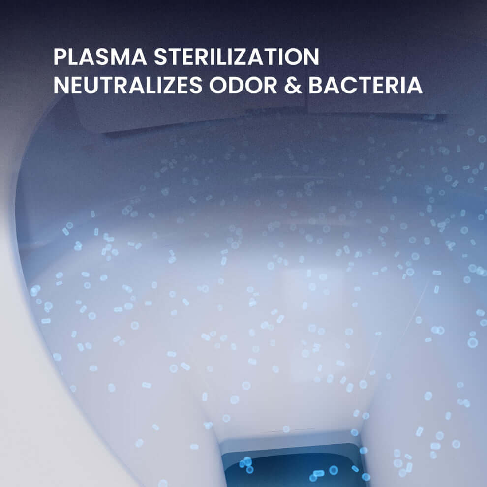 Plasma sterilization feature of the Swiss Madison Viro V20 Smart Bidet Toilet neutralizes odor and bacteria.