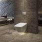 Wall mounted toilet with nightlight shining on floor underneath