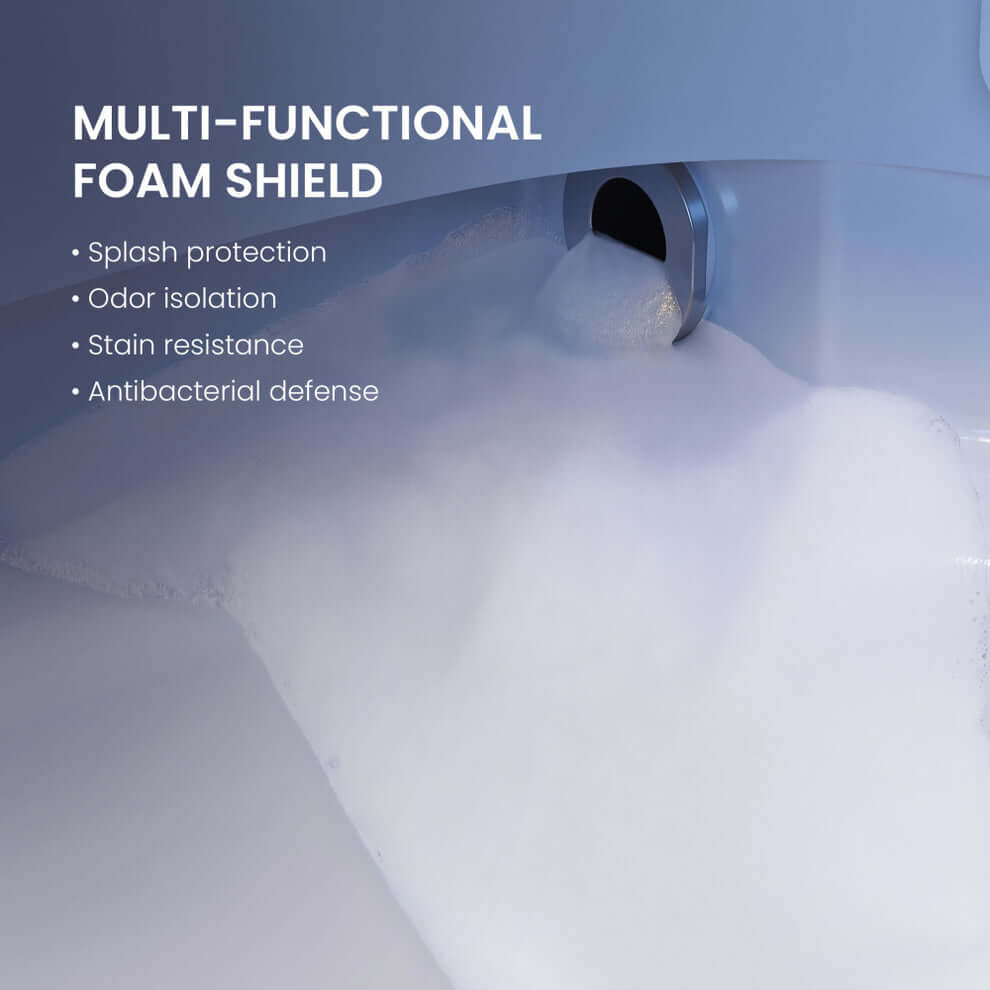 Swiss Madison Viro V20 Smart Bidet Toilet's multi-functional foam shield features splash protection, odor isolation, stain resistance, and antibacterial defense.