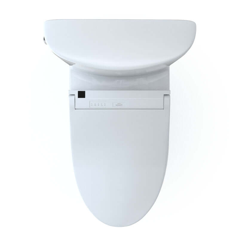 White toilet seat with electronic control panel on a white background