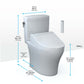 White toilet with dimensions labeled 