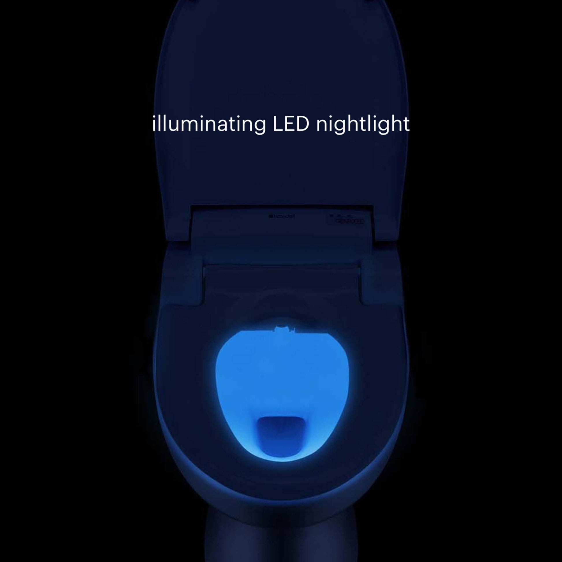 Brondell Swash EM617 bidet toilet seat with illuminating LED nightlight for comfort and convenience.