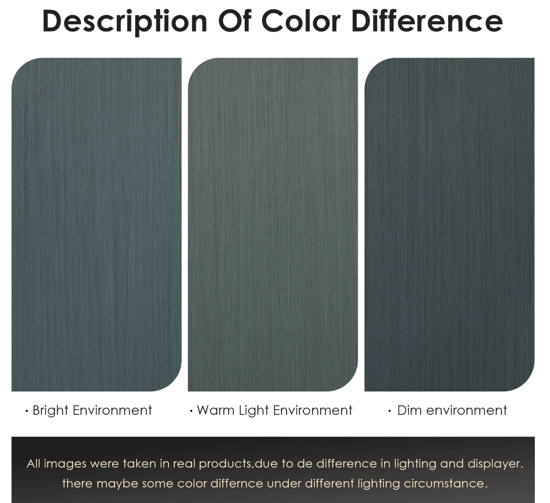 Description of color differences in Altair Gazsi 84" vanity under different lighting environments.
