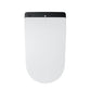 White toilet seat with black trim on a white background