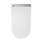 White toilet seat with silver trim on a white background