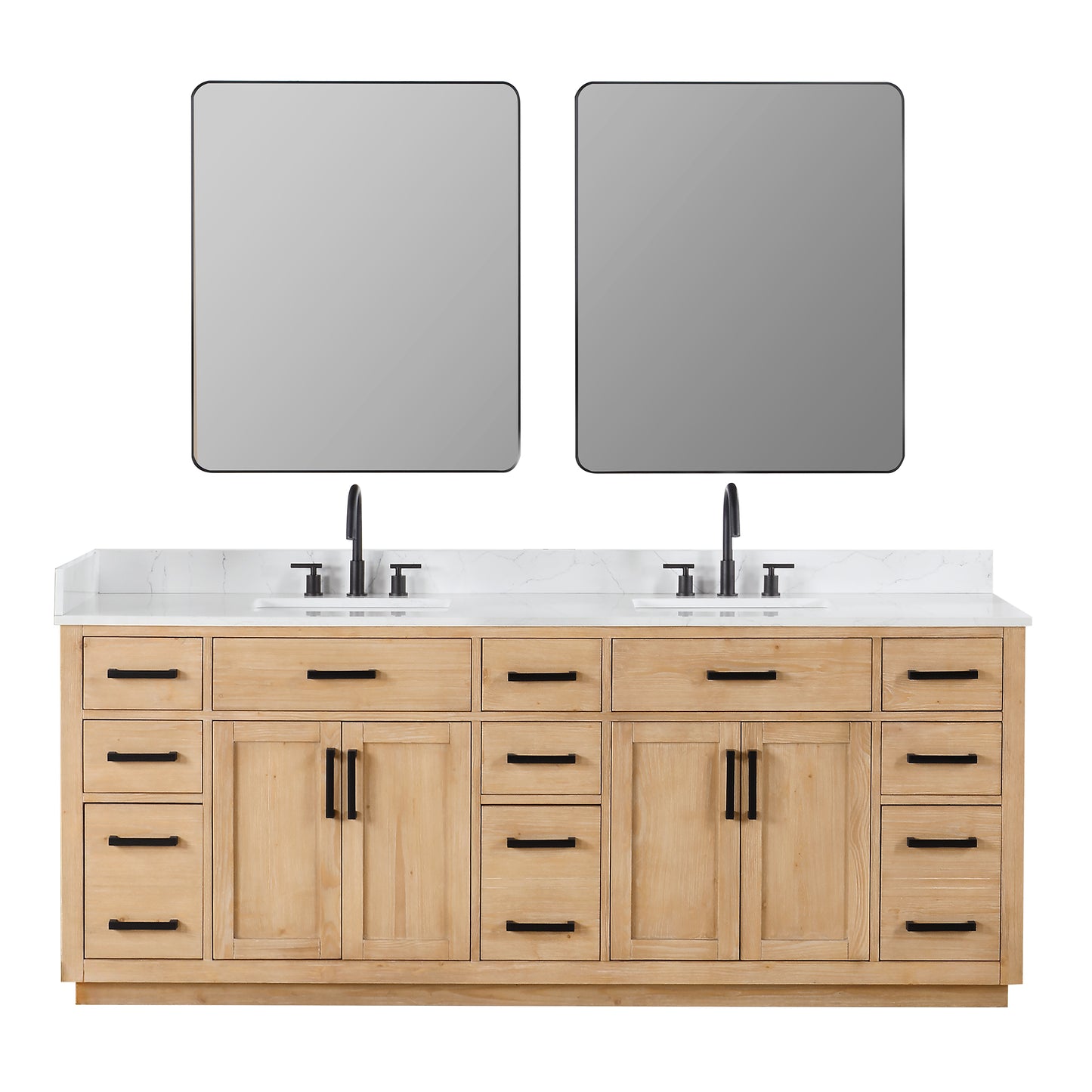 Altair Gavino 84" Double Sink Bathroom Vanity, Light Brown, Stone Top