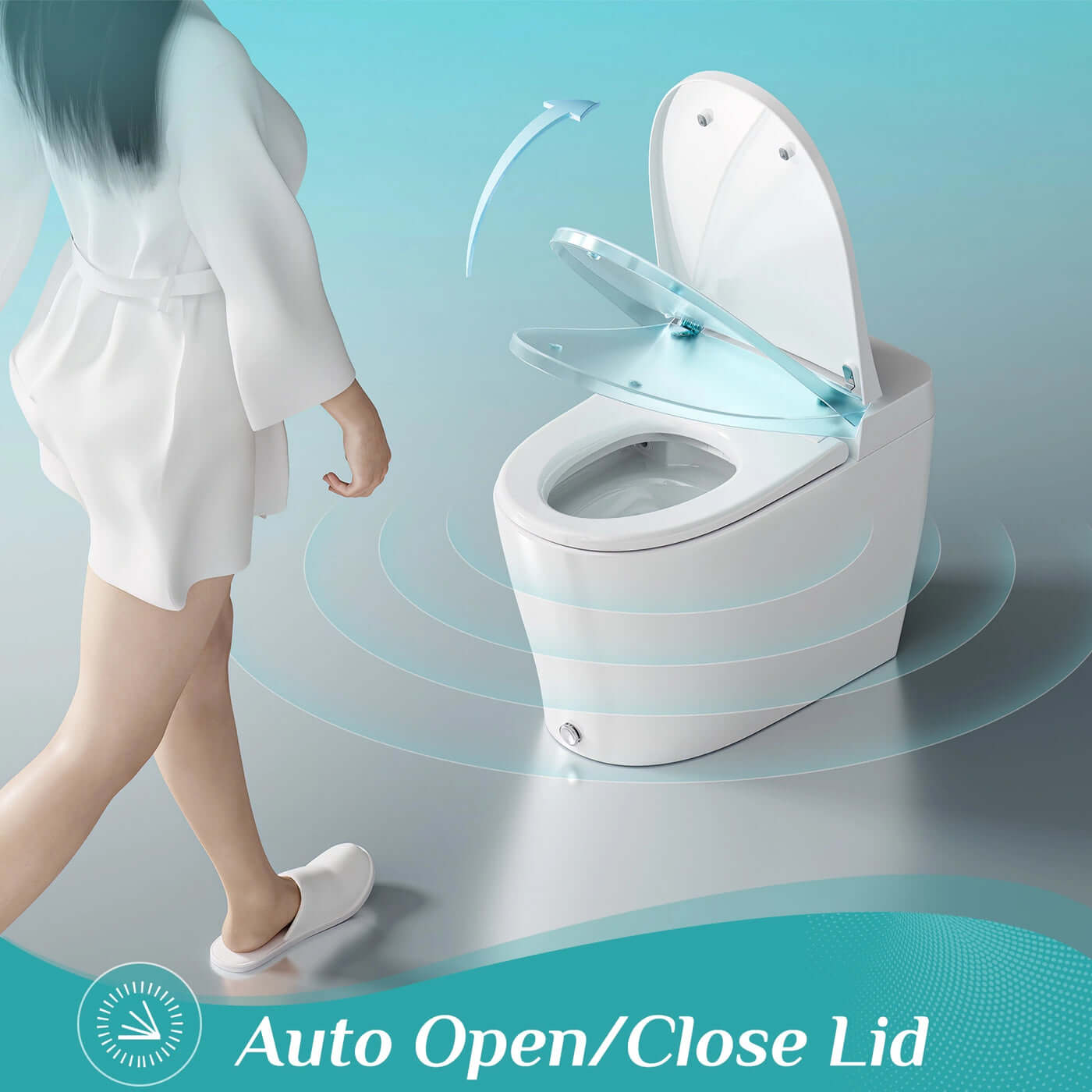 Person approaching HOROW T05 Smart Toilet with Auto Open and Close Lid feature for modern bathrooms.