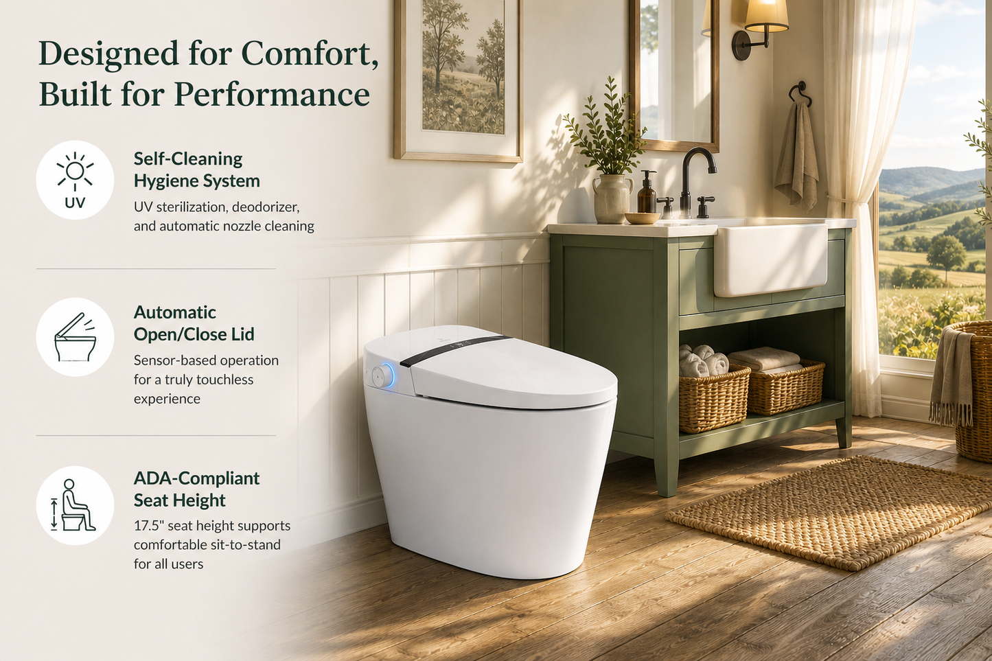 Kingston Brass Upton Smart Toilet with UV Sterilization, Auto Lid, Air Dryer