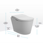Gray toilet with dimensions labeled on a white background